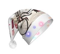 Cxzmnba Love Paris Tower Coffee Wine Perfume Bicycle Heart LED Christmas Hat, Unisex Light Up Santa Cap for Adults, Holiday & Party & New Year Gift