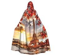 Cxzmnba Paris Eiffel Tower with Autumn Leaves Unisex Cosplay Costume Halloween Hooded Cape Cloak for Party Dress Up Full-Length Uniform Robe