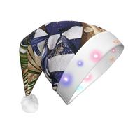 Cxzmnba Sand Beach Palm Tree LED Christmas Hat, Unisex Light Up Santa Cap for Adults, Holiday & Party & New Year Gift
