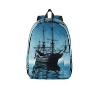 Cxzmnba Vessel on Dark Night Sea Backpack with Adjustable Strap, Perfect for Work, Travel, University, Fashion Bag
