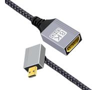 CY 8K Type-D Micro HDMI 2.1 Male 90 Degree Down Angled to HDMI Female Extension HDTV Cable for DV Camera Laptop Portable Monitor