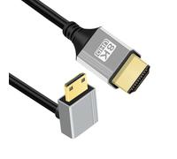 CY 90 Degree Down Angled Mini HDMI 2.1 Ultra Thin HDTV Cable 8K 4K Hyper Super Flexible Slim Cord Type-A to Type-C for Camera HDTV 50cm