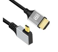 CY 90 Degree Right Angled Micro HDMI 2.1 Ultra Thin HDTV Cable 8K 4K Hyper Super Flexible Slim Cord Type-A to Type-D for Camera HDTV 50cm
