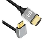 CY 90 Degree Up Angled Mini HDMI 2.1 Ultra Thin HDTV Cable 8K 4K Hyper Super Flexible Slim Cord Type-A to Type-C for Camera HDTV 50cm