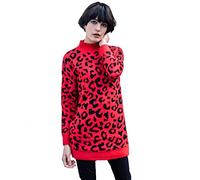 CY BOUTIQUE Trendy Leopard Animal Wild Print Super Soft Fluffy Long Jumper Relaxed fit Red