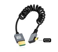 CY Cable Micro HDMI 2.1 Male to HDMI Male 8K 60hz Stretch Coiled Cable Right Angled 90 Degree for HDTV Camera Laptop Monitor