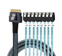 CY Cable Slimline SAS 4.0 SFF-8654 8i 74pin Host Raid to 8 SATA 7pin Target Hard Disk Fanout Raid Cable 1-to-8 Splitter (50cm)