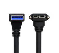 CY Cord Down Angled 90 Degree USB 3.0 A Male to Micro-B 3.0 Plug Down Angled Locking Screw Panel Cable 25cm