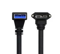 CY Cord Down Angled 90 Degree USB 3.0 A Male to Micro-B 3.0 Plug Up Angled Locking Screw Panel Cable 25cm