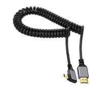 CY Micro HDMI 2.0 Male to HDMI Male 4K 60hz Stretch Coiled Cable Left Angled 90 Degree for HDTV Computer Laptop Monitor