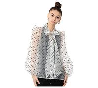 CY Oversized Organza Shirt in Polka dot Print with Bow Design in Black White Color