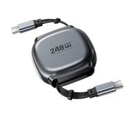 CY Retractable Stretch Coiled USB-C Cable 480Mbps 240W for Laptop Phone Tablet Type-C Male to Male Cable Power & Data (Black)