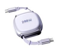 CY Retractable Stretch Coiled USB-C Cable 480Mbps 240W for Laptop Phone Tablet Type-C Male to Male Cable Power & Data (Purple)