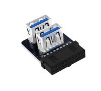 CY Reverse Type Angled Dual USB 3.0 Type-A Female to Motherboard 20/19 Pin Box Header Slot Adapter 10Gbps Vertical Type Card 90 Degree