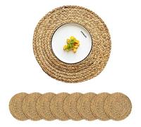 CY SISTERS Round Placemats Set of 8 Natural Extra Wide Woven placemats Braided Heat Resistant Placemats Farmhouse Boho Fringe Placemats Wipeable Circle Wicker Outdoor Placemats for Patio Table 13.4''