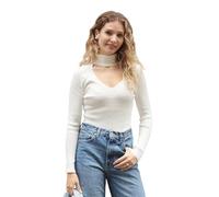 CY Soft Knit Jumper Top with Cut Outs Design in Black White Color