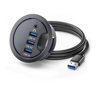 CY USB 3.0 Hub Sound Card AUX 3 Port USB 60mm Desk Grommet Splitter Dock Station Headphone Mic Audio Interface for Desktop PC