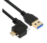 CY USB-C USB 3.1 Type-C Male Single Screw Locking Left Right Angled to USB3.0 Type-A Male Data Power Cable 90 Degree for Camera (1FT/30CM)