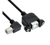 CY USB Type-B Male to Female Extension Cable 50cm Left Angled 90 Degree with Screws Panel Mount for Printer Scanner Disk