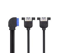CY USB3.0 Cable Left Angled 19/20Pin Header to USB 3.0 Dual Ports Female Screw Mount Type Cable 90 Degree 5Gbps
