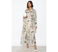 CY Women's Animal & Forest Scarf Print Shirt & Midi Skirt Co-ords In Black in Cream | Size: Medium/Large CY Cream M/L