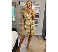 CY Women's Baroque Chain Print V-Neck Skater Mini Dress in Beige | Size: Small CY Beige S