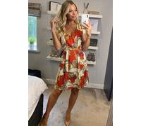 CY Women's Baroque Chain Print V-Neck Skater Mini Dress in Red | Size: Medium CY Red M