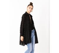 CY Women's Black Color Oversized Shirt Dress In Multi Tassel Stripe Design Fabric | Size: Medium/Large CY Black M/L