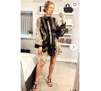 CY Women's Black & Gold Scarf Print Mini Shirt Dress CY Black One Size