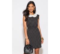 CY Women's Black Polka Dot Peter Pan Collar Mini Dress | Size: Medium/Large CY Black M/L