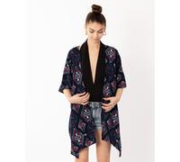 CY Women's Blue Aztec Tile Print Cotton Long Kimono Cardigan CY Blue One Size