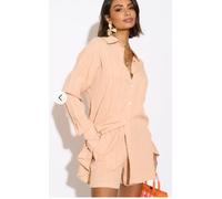 CY Women's Cotton Blend Duben Shirt & Shorts In Relaxed Fit Co-Ords Suits In Pink in Orange | Size: Medium/Large CY Orange M/L