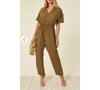 CY Women's Cotton Short Sleeve Jumpsuits In Green | Size: Medium/Large CY Green M/L