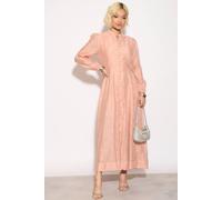 CY Women's Embellished Button Front Maxi Shirt Dress With Tie Belt in Peach | Size: Large/XL CY Peach L/XL