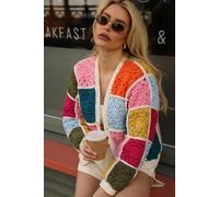 CY Women's Hand Knitted Multi-Colour Granny Square Cardigan CY Multicolor One Size