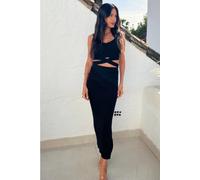 CY Women's Knitted bodycon style vest top with tie up design & midi pencil skirt co-ords set in black | Size: Medium/Large CY Black M/L