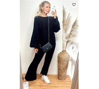 CY Women's Knitted Plain Color Jumper & Trousers Co-ords in Black CY Black One Size
