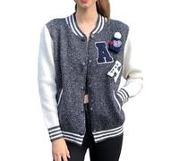CY Women's Logo Embroidered Contrast Sleeve Wool Bomber Jacket in Grey | Size: S/M CY Grey S/M