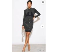 CY Women's Long Sleeves Diamond Sequin Short Dress In Black | Size: S/M CY Black S/M