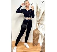 CY Women's Loungewear Co-Ord With Love Logo | Black Crop Top & Leggings | Size: S/M CY Black S/M