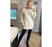CY Women's Multi Faxu Pearl Embellished Design Neckline Long Knit Jumper in White CY White One Size