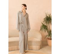 CY Women's Navy blue & White Letter D Houndstooth Print Shirt & Trousers Co-ords | Size: Medium/Large CY Blue M/L