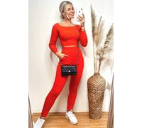 CY Women's Off Shoulder Crop Top & Leggings Loungewear Co Ord in Orange | Size: Medium/Large CY Orange M/L