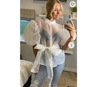 CY Women's Organza Shirt With Big Bow Belt Design in White | Size: S/M CY White S/M