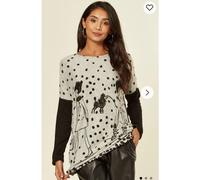 CY Women's Oversized Top With Polka Dot Walking Dog Design in Grey CY Grey One Size