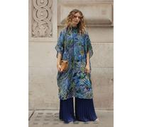 CY Women's Pattern Print Pleated Blouse & Trousers Set in Blue CY Blue One Size
