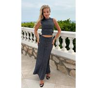 CY Women's Pointelle Knit Vest Top & Maxi Pleated Skirt Co-ords in Black | Size: Medium/Large CY Black M/L