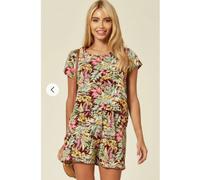 CY Women's Relaxed Floral Print Top & Shorts Co-Ord Set in Burgundy | Size: Medium/Large CY Burgundy M/L