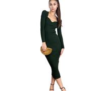 CY Women's Ribbed Knitted Long Sleeve Bodycon Midi Dress in Green | Size: Medium/Large CY Green M/L