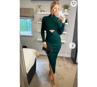 CY Women's Ribbed Knitted Midi Dress With Cut Out Design in Green | Size: S/M CY Green S/M